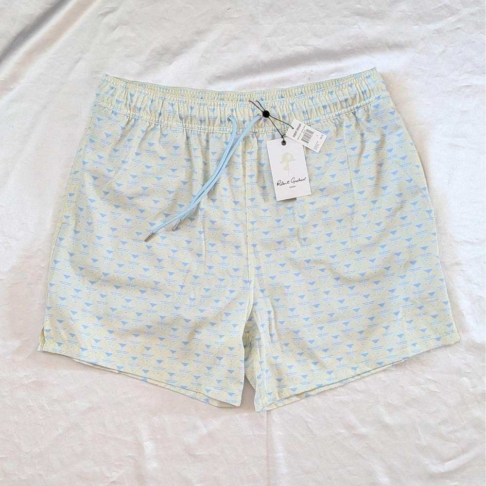 New Robert Graham Men's Martini Cocktail Tower Swim Shorts Yellow Blue Large